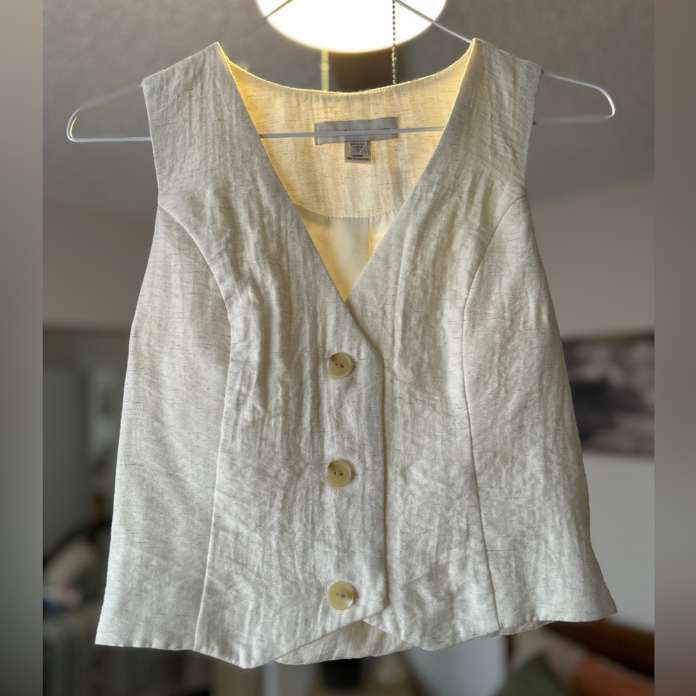 Monteau Cream Linen Button Vest